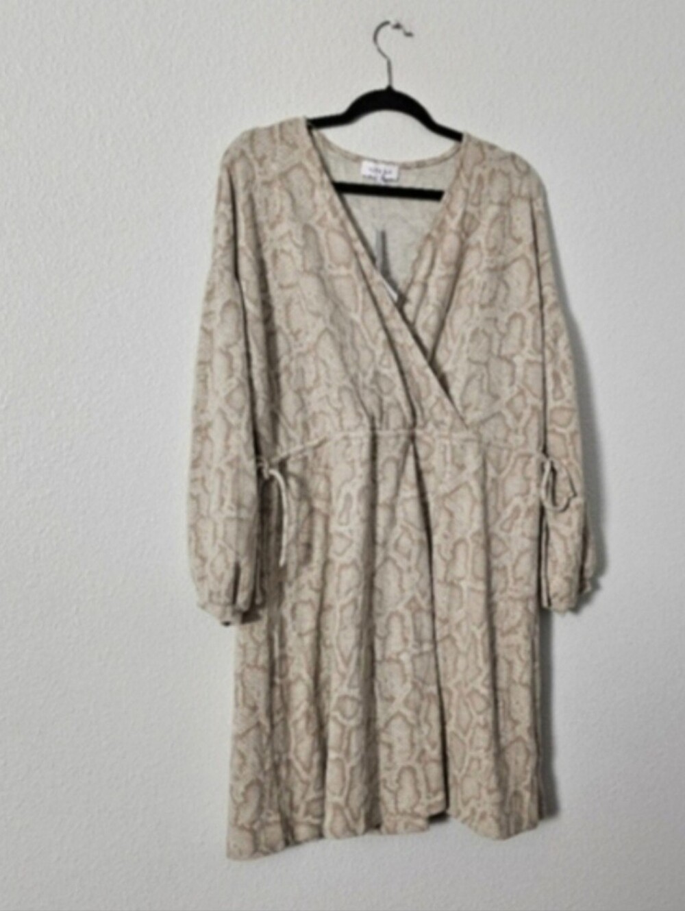 Beige Snake-Print Wrap Dress - Women Sz L